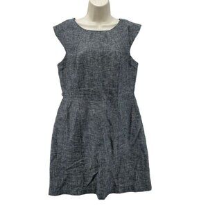 Saint Tropez West Career Dress Women 8 Gray 100% Linen Cap Sleeve Zip Back Lined